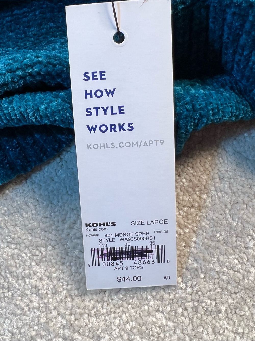 Apt 9 Sweater V Neck Blue Chenille NWT Soft Comfy Pullover Casual Women's Large - Picture 6 of 10